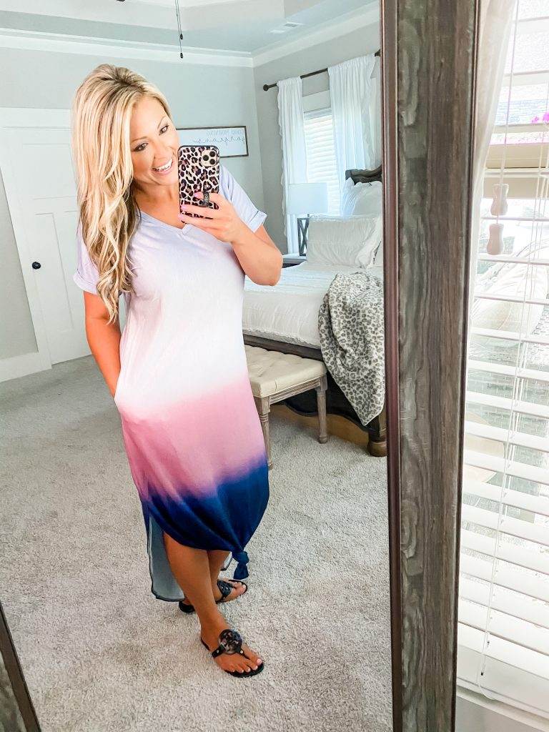 Pink and blue maxi dress