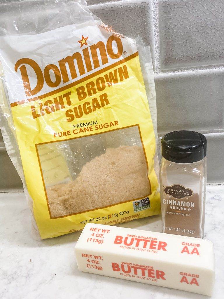 Butter, ground cinnamon, and brown surgar