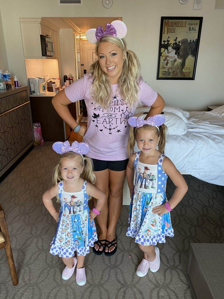 Kristen and her girls in their Disney Resort room. 